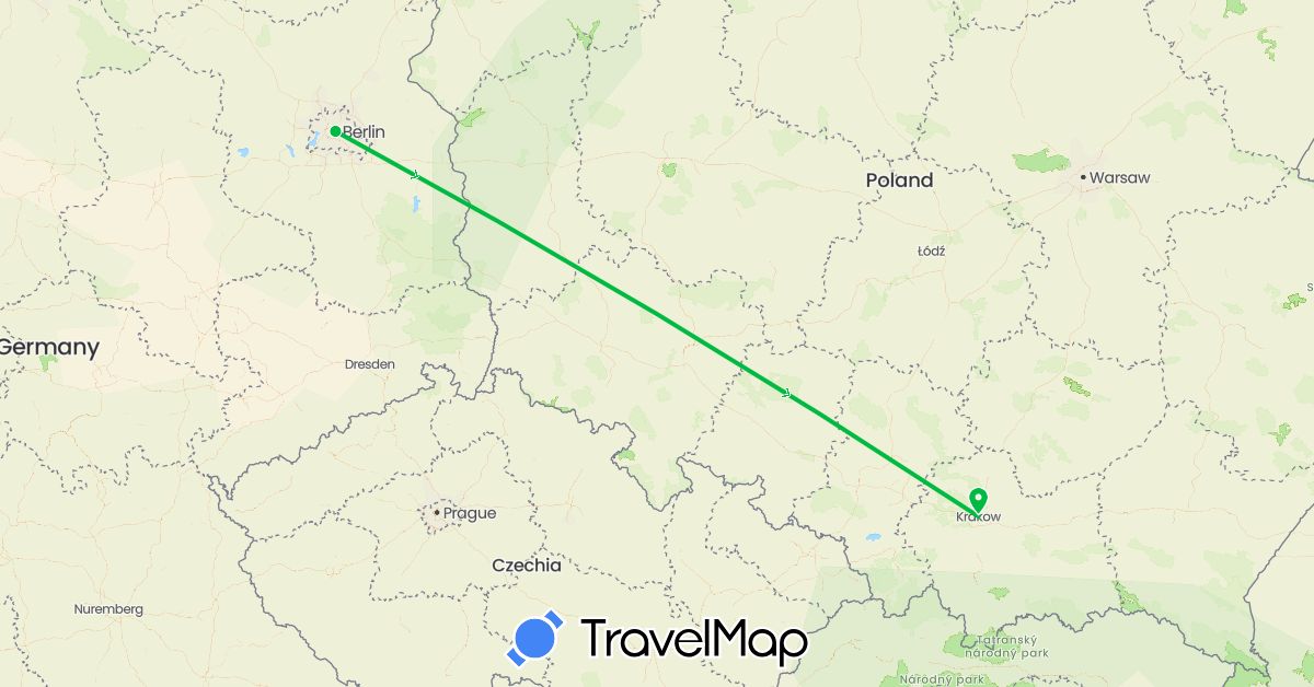 TravelMap itinerary: driving, bus in Germany, Poland (Europe)